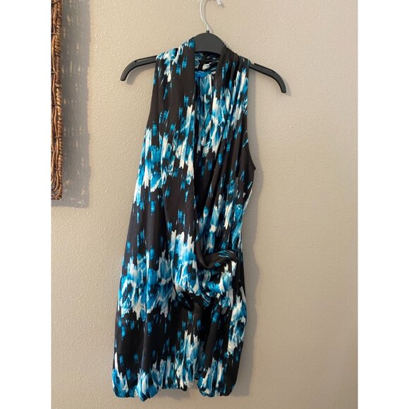 Derek Lam Dress Blue White XL Extra Large Silky Washable Halter Resort Cruise - Picture 6 of 6